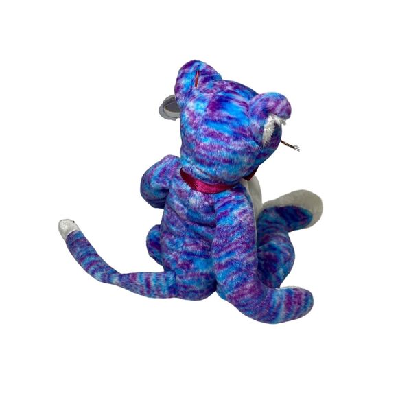 KOOKY Cat Ty Beanie Baby Blue and Purple Multicolored Whiskers Nose 2000/2001 - Picture 4 of 8